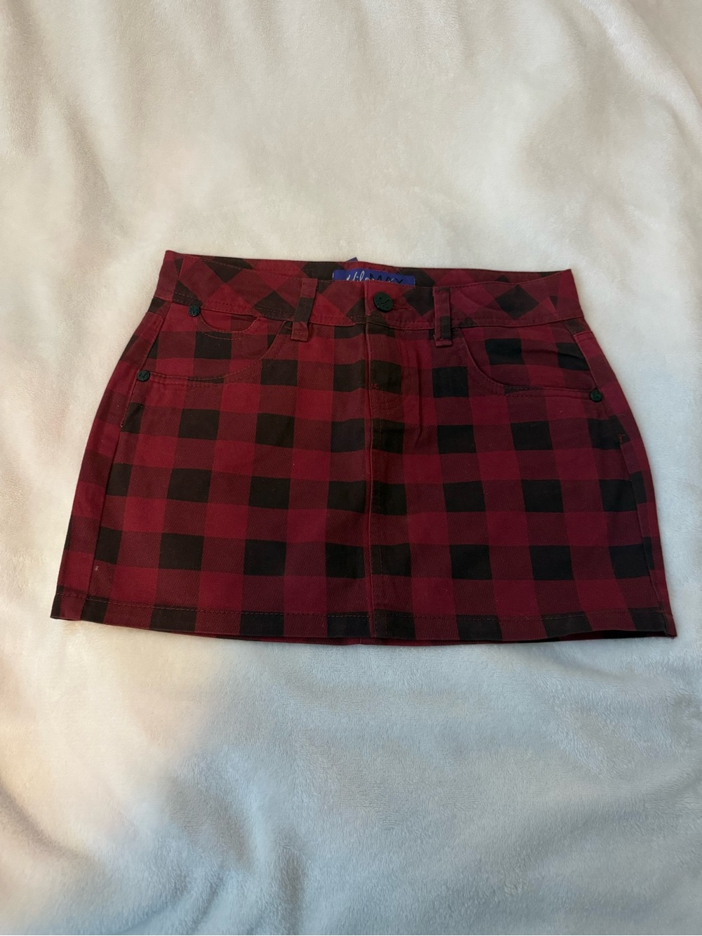Miley Cyrus & Max Azria Red and Black Buffalo Check Mini Skirt